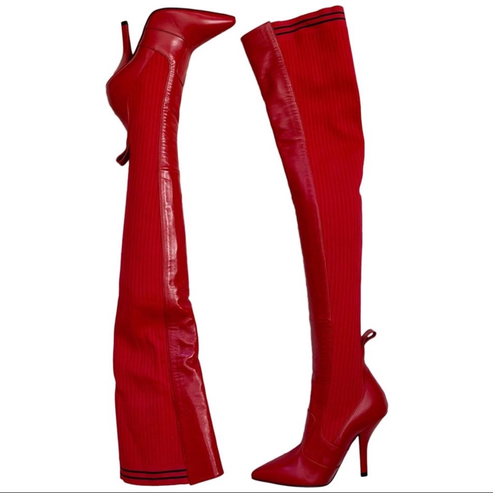 FENDI Red Leather Cuissard Thigh High Boots!